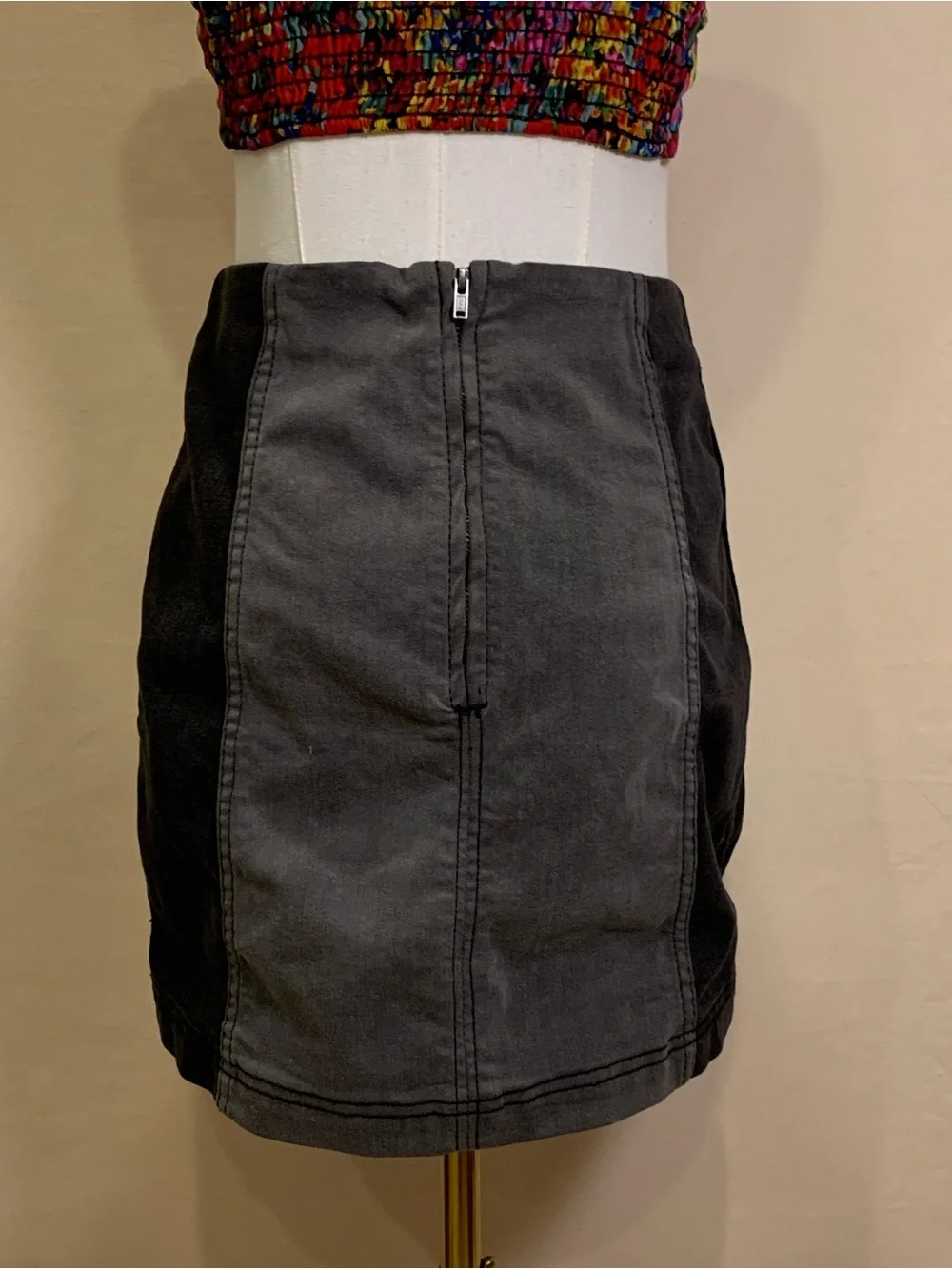 Free People Color-Block Denim Mini Skirt, Size 4